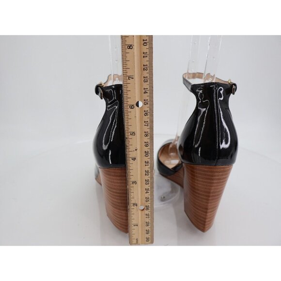 Cole Haan Women Lacey Wedge Ankle Strap Size 9 Black Patent Leather Ankle Strap - Picture 6 of 11